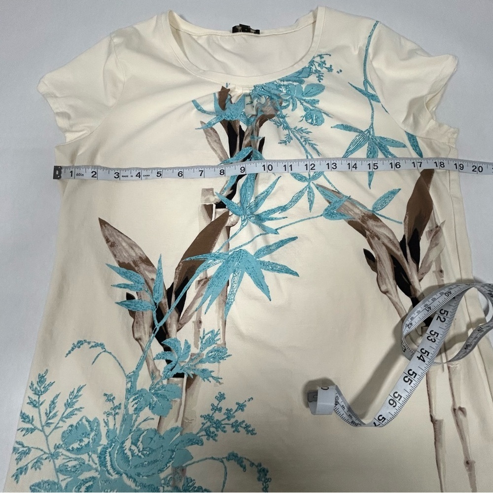 Talbots Blue Fitted Cap Sleeve Tee with Bamboo Floral Print - Picture 8 of 10